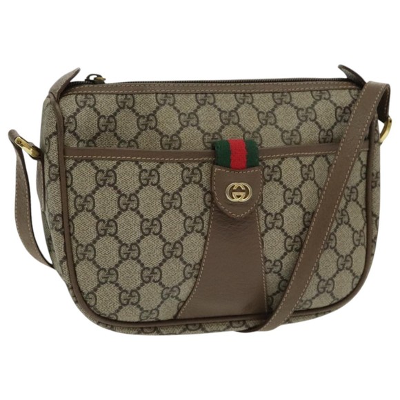 GUCCI GG Canvas Web Sherry Line Shoulder Bag PVC Beige Gold Auth 97156 - Picture 1 of 16